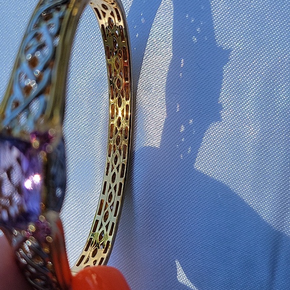 Bangle bracelet with security clasp 925 mark with goldtone. Multi-gemsto…